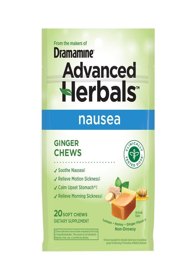 Dramamine From the Makers of Dramamine, Advanced Herbals, Ginger Chews, Nausea Relief Soft Chews Lemon-Honey-Ginger, 20 Count - Image 1